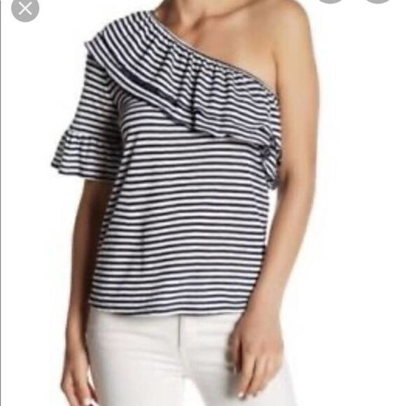 NWT Ro & De One Shoulder Top Navy and White XS - Picture 1 of 6